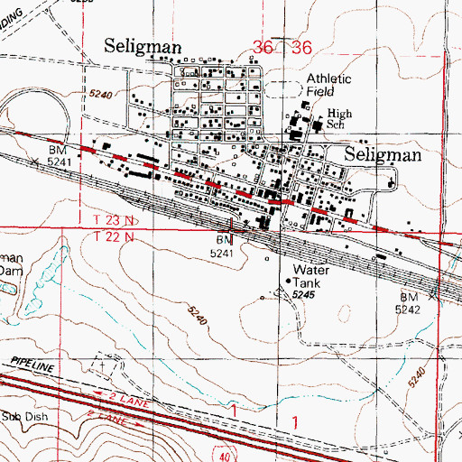 Topographic Map of Seligman, AZ