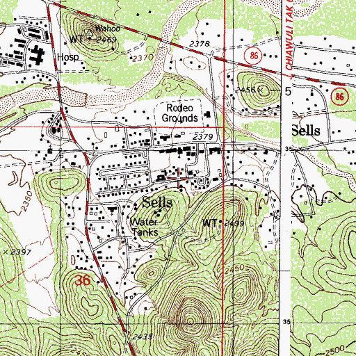 Topographic Map of Sells, AZ