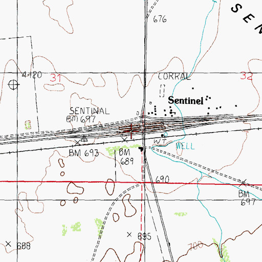 Topographic Map of Sentinel, AZ