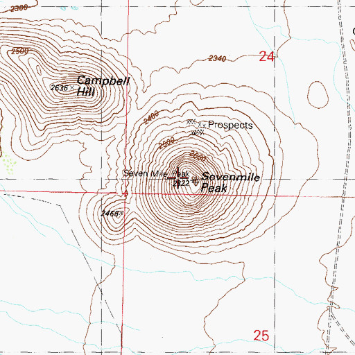 Topographic Map of Sevenmile Peak, AZ