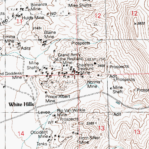 Topographic Map of Shaefers Treasure Mine, AZ