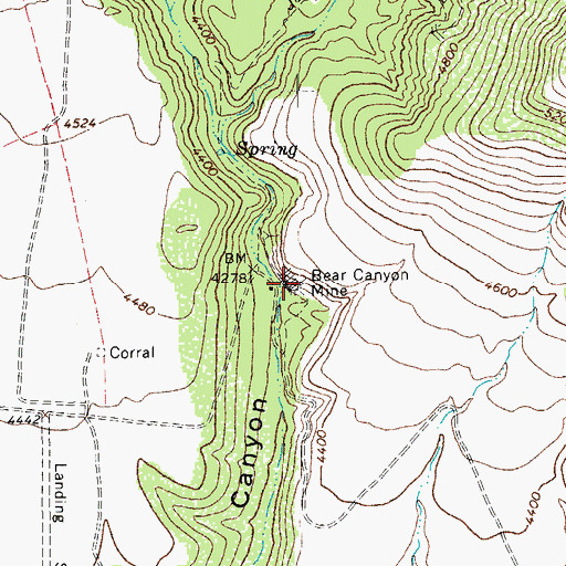 Topographic Map of Bear Canyon Mine, AZ