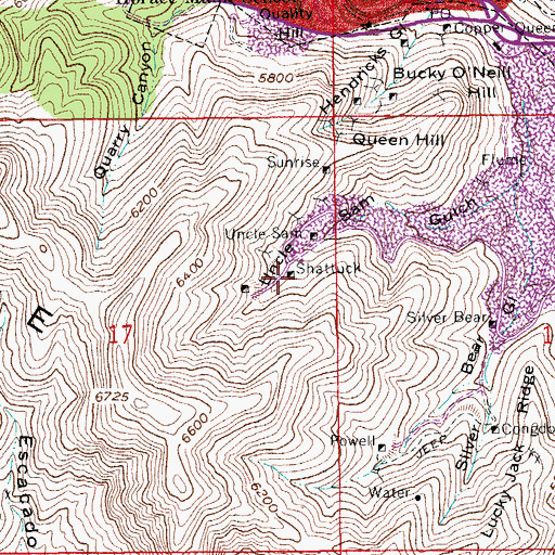 Topographic Map of Shattuck, AZ