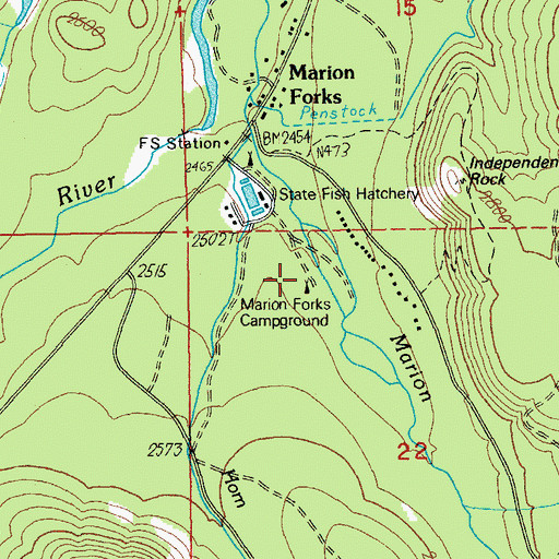 Topographic Map of Marion Forks Recreation Site, OR