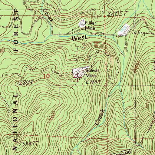 Topographic Map of Bolivar Mine, OR