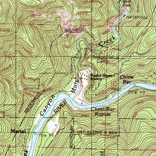 Topographic Map of Rogue River Ranch, OR