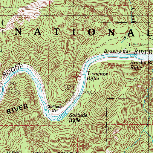 Topographic Map of Tichenor Riffle, OR