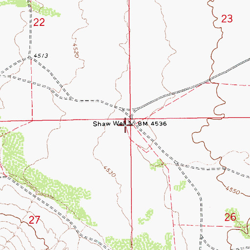 Topographic Map of Shaw Well, AZ