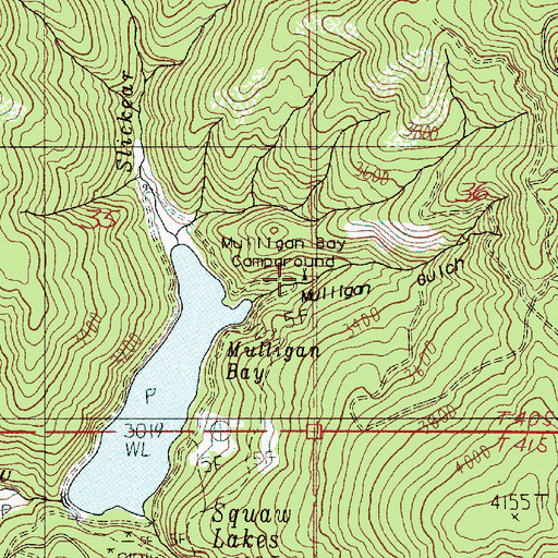 Topographic Map of Mulligan Bay Campground (historical), OR