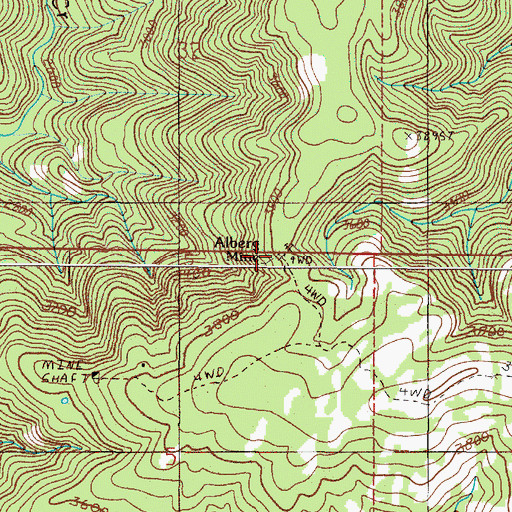 Topographic Map of Alberg Mine, OR