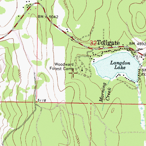 Topographic Map of Woodward Recreation Site, OR