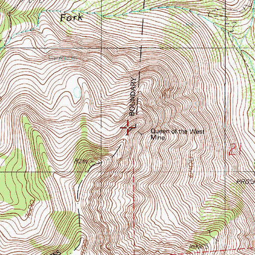 Topographic Map of Queen of the West Mine, OR