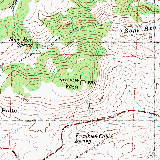Topographic Map of Green Mountain, OR