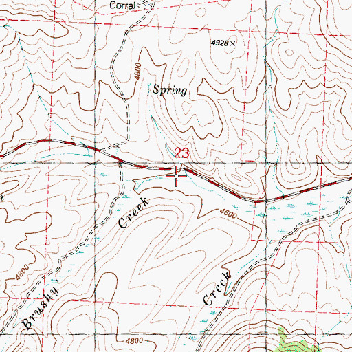 Topographic Map of Brushy Creek, OR