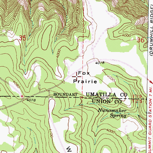 Topographic Map of Fox Prairie, OR