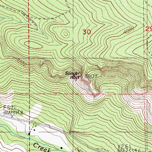 Topographic Map of Slinger Rock, OR