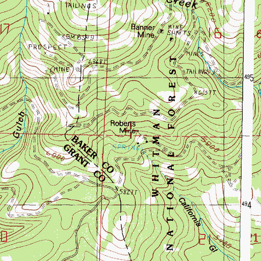 Topographic Map of Roberts Mine, OR