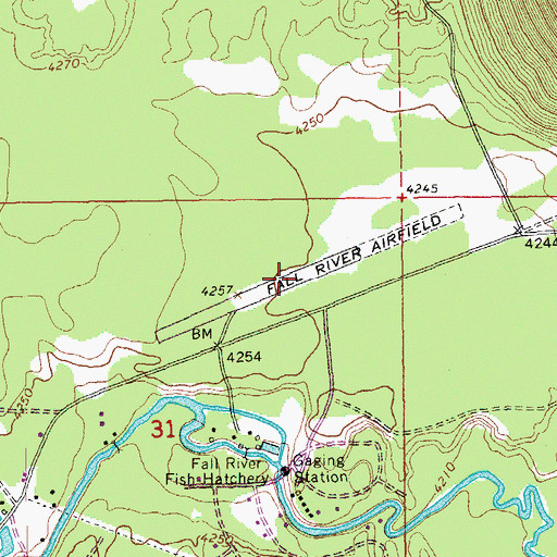 Topographic Map of Fall River Fish Hatchery Airport (historical), OR