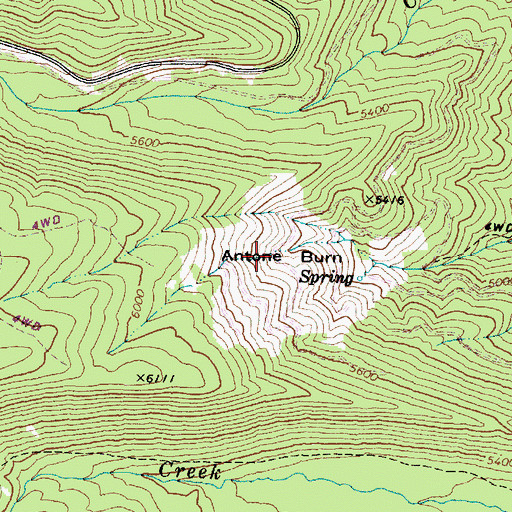 Topographic Map of Antone Burn, OR
