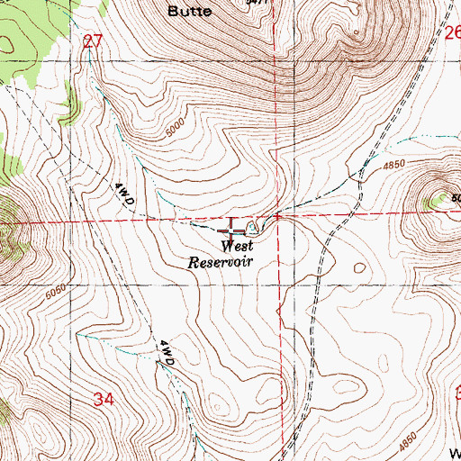 Topographic Map of West Reservoir, OR