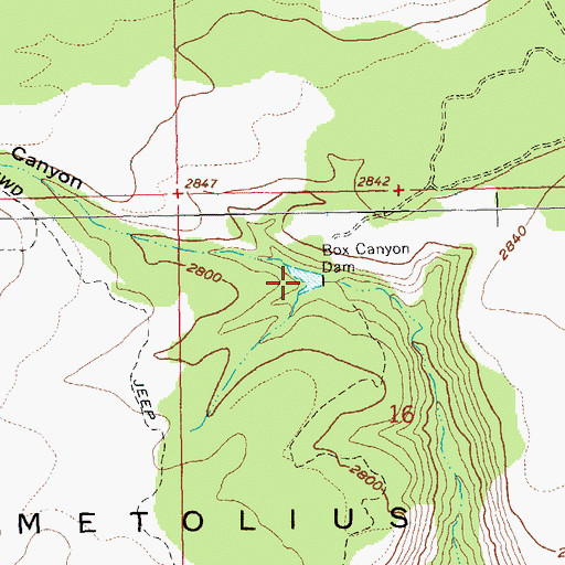 Topographic Map of Box Canyon Reservoir, OR