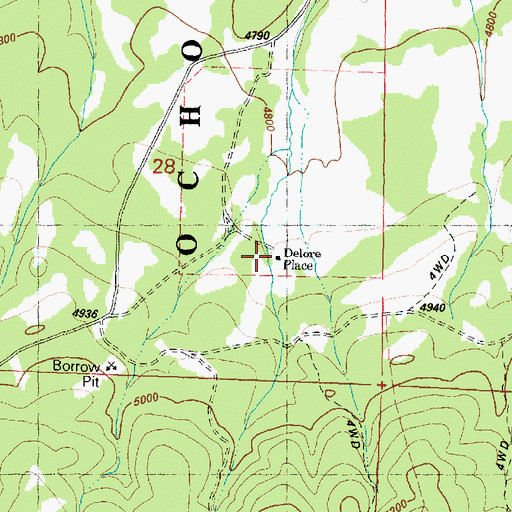 Topographic Map of Delore Place, OR