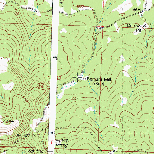 Topographic Map of Bernard Mill, OR