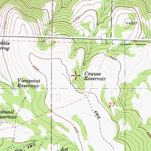 Topographic Map of Cayuse Reservoir, OR