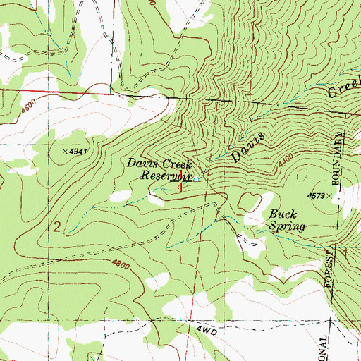 Topographic Map of Davis Creek Reservoir, OR
