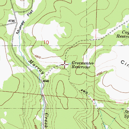 Topographic Map of Greenwater Reservoir, OR