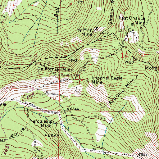 Topographic Map of Imperial Eagle Mine, OR