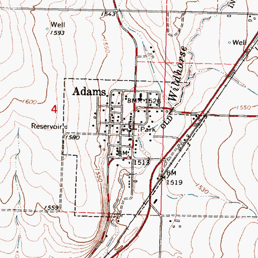 Topographic Map of Adams, OR