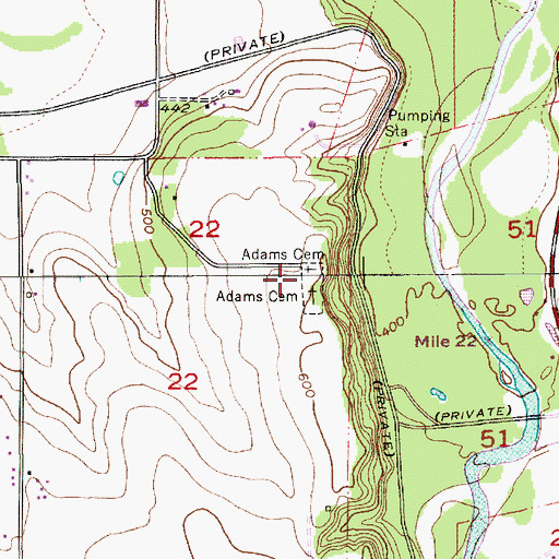 Topographic Map of Adams Cemetery, OR