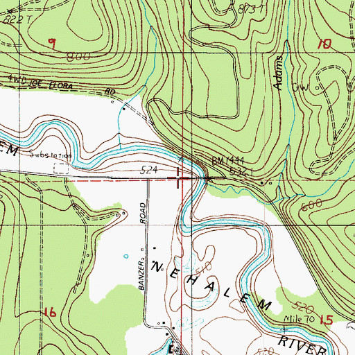 Topographic Map of Adams Creek, OR