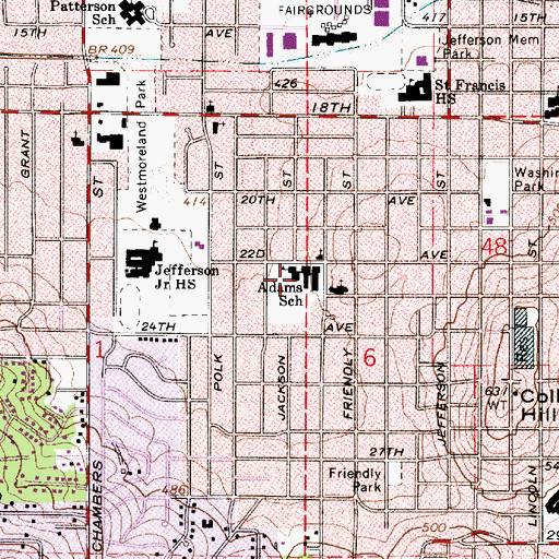 Topographic Map of Adams Elementary School, OR