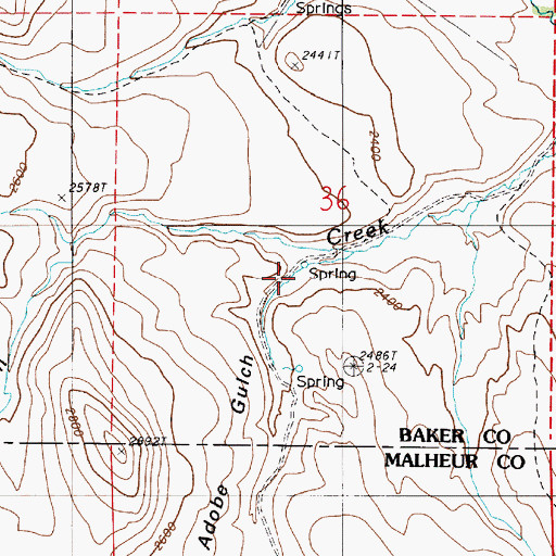 Topographic Map of Adobe Gulch, OR