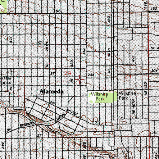 Topographic Map of Alameda, OR