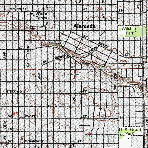 Topographic Map of Alameda Elementary School, OR