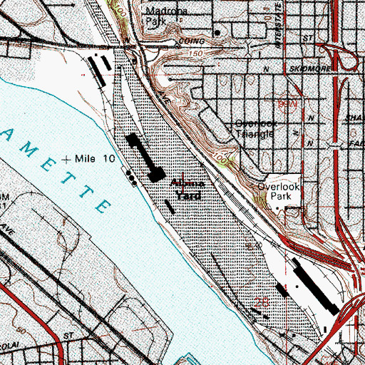 Topographic Map of Albina Yard, OR