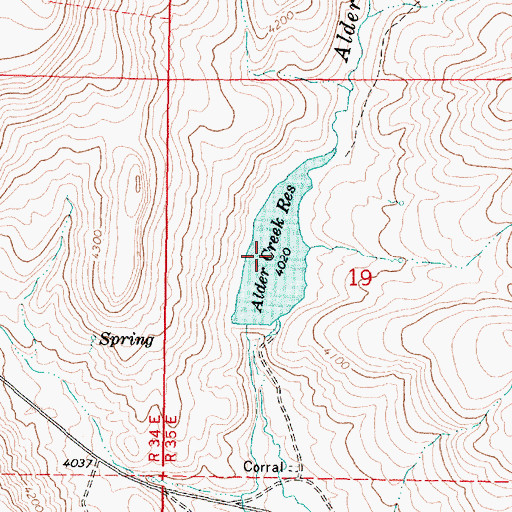 Topographic Map of Alder Creek Reservoir, OR