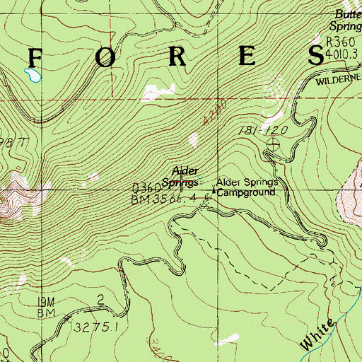 Topographic Map of Alder Springs, OR