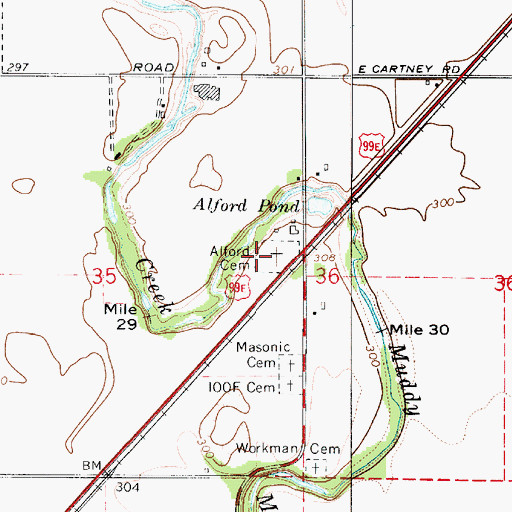 Topographic Map of Alford Cemetery, OR