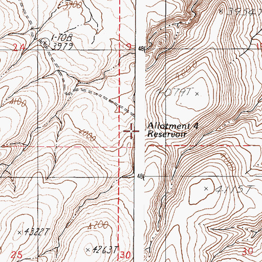 Topographic Map of Allotment Four Reservoir, OR
