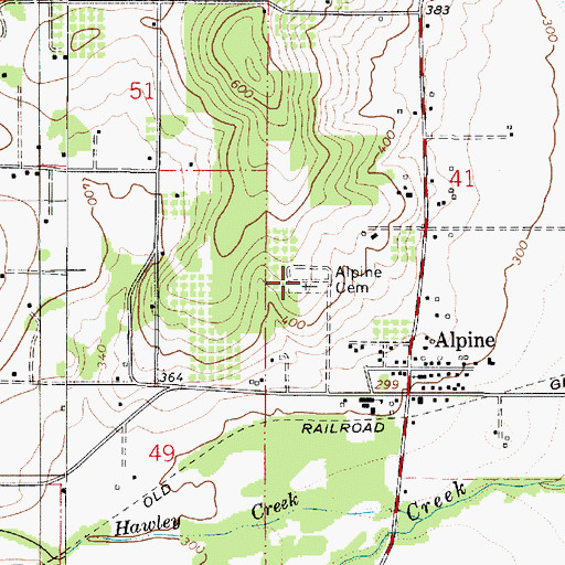 Topographic Map of Alpine Cemetery, OR