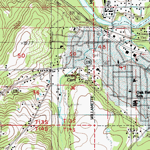 Topographic Map of Ames Cemetery, OR