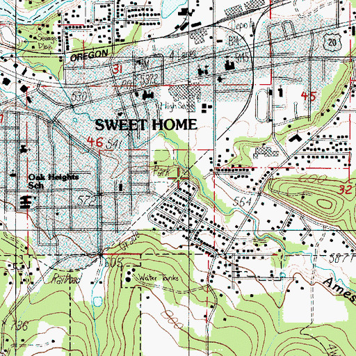 Topographic Map of Ames Creek, OR