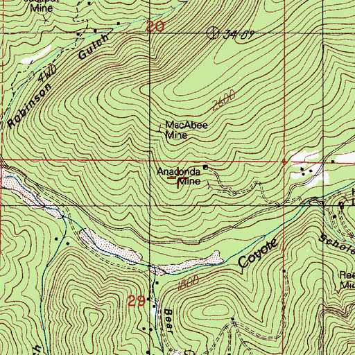 Topographic Map of Anaconda Mine, OR