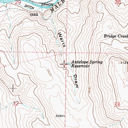 Topographic Map of Antelope Spring Reservoir, OR
