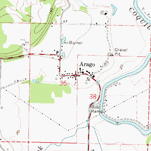 Topographic Map of Arago, OR