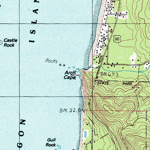 Topographic Map of Arch Cape, OR